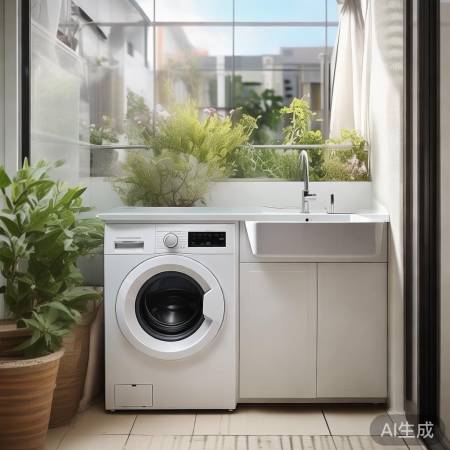 阳台洗衣机与洗脸池分开洗，生活空间更整洁