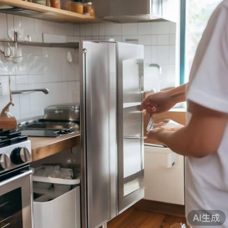 厨房摆放：灶烤箱在侧，消毒柜对