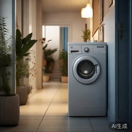 迷你洗衣机放置楼道门口，便捷生活新选择