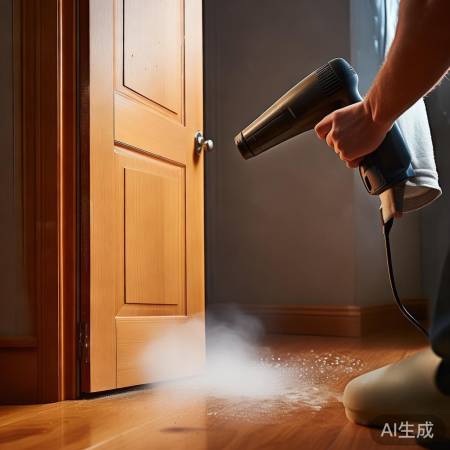 门缝处理，吹干擦净涂胶