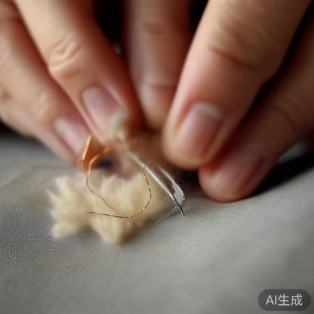 用针线缝合跑绒,更自然美观