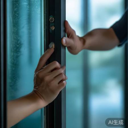 “轻握门沿孔推门”