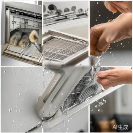 空调清洗步骤:揭面纱,刷洗晾干