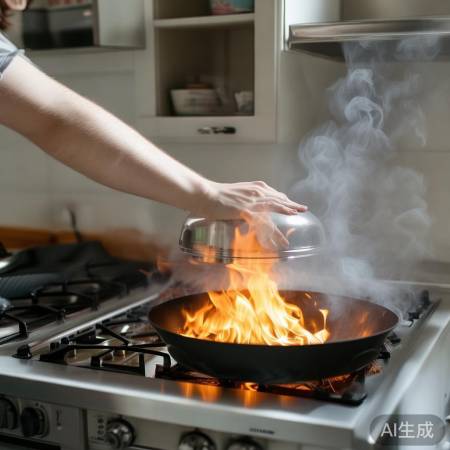 用盖子或湿布灭火